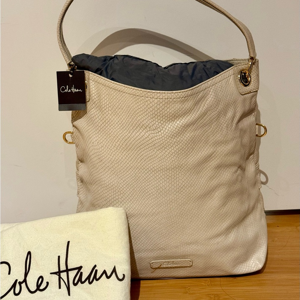 Cole Haan - new hobo purse cream white snake pattern vegan leather